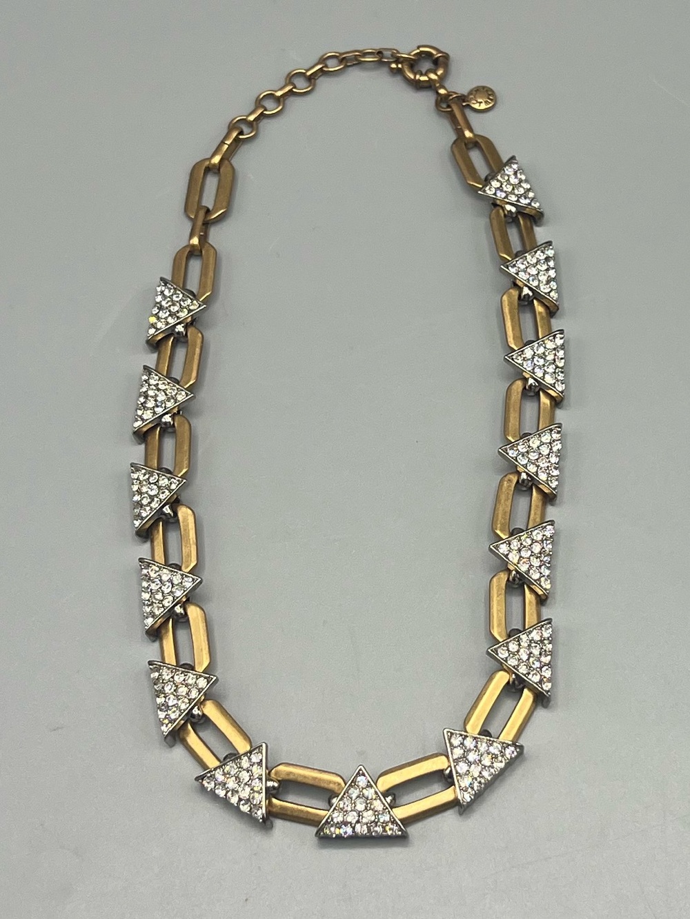 J.Crew Baguette Gold Rhinestone Pave Triangle Choker Statement Necklace